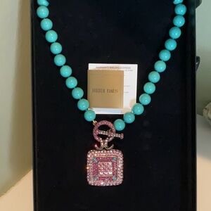 Heidi Daus "Tantalizing Trio" Turquoise Crystal Drop Necklace- NEW-Orig. $196